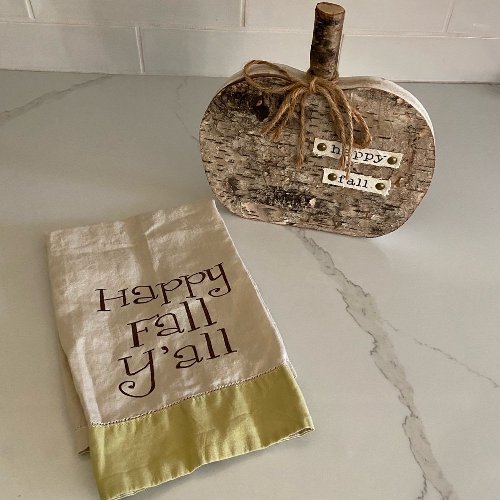 Mud Pie birch pumpkin with hand towel